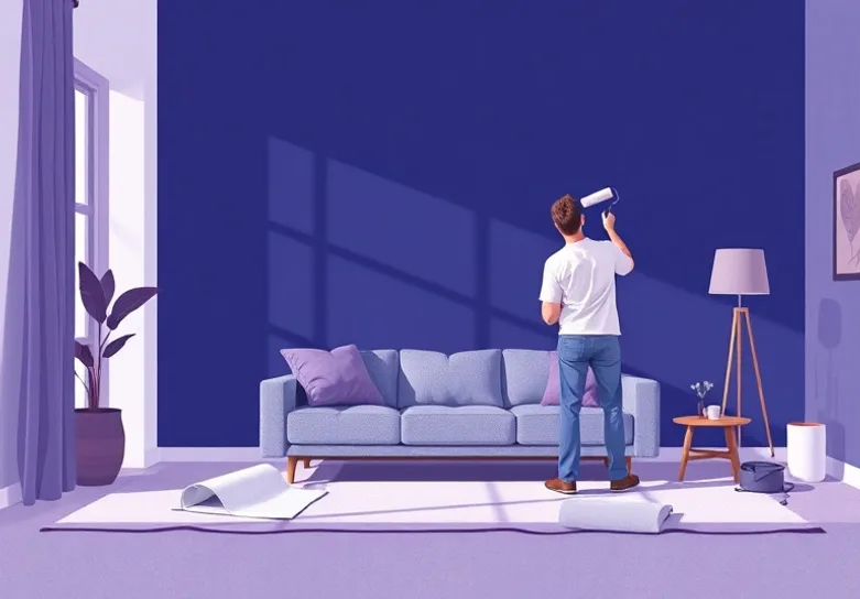 Peintre appliquant la peinture au rouleau sur un mur de salon