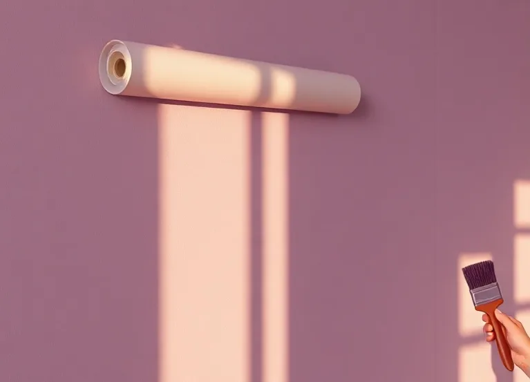 Pose de papier peint, rouleau et brosse à maroufler